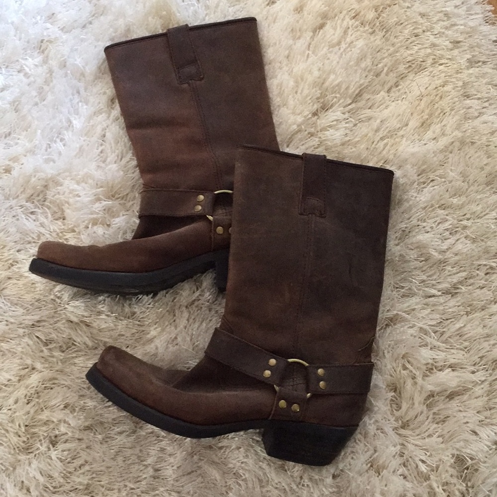 Brown leather mid calf boots